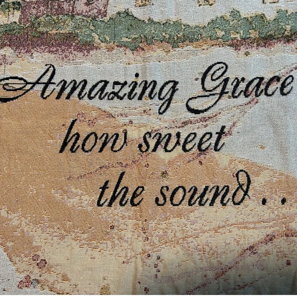 Caring Keepsakes Amazing Grace Woven Tapestry Throw Blanket Church Winter Scene